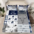thumbnail image 2 of Homewish Tribal Sheep Skeleton Queen Sheet Sets, Grey Navy Buffalo Flat Sheet, Rustic Western Hunting Queen Fitted Sheet, Microfiber Bedroom Decor, 4pcs, 2 of 7