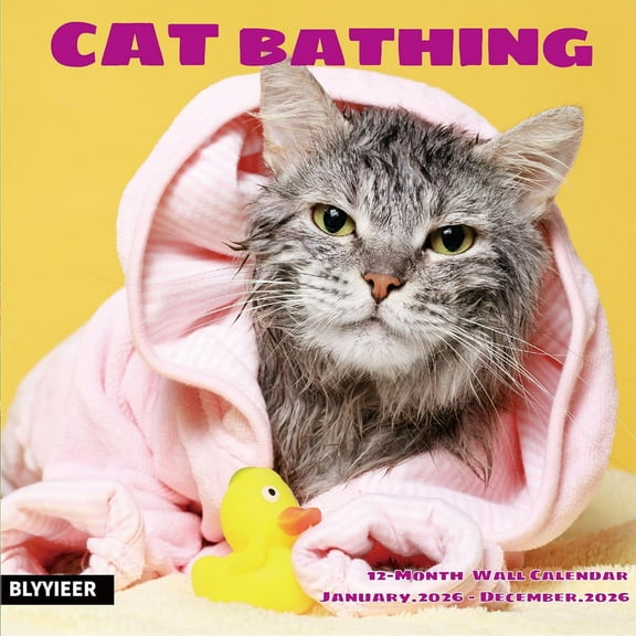2026 Wall Calendar,Cats Calendar 2026,Cat bathing Monthly Wall Calendar, 12" x 24" Open,Family Planner Calendar Organizer with funny cat Images, for Cats Lovers