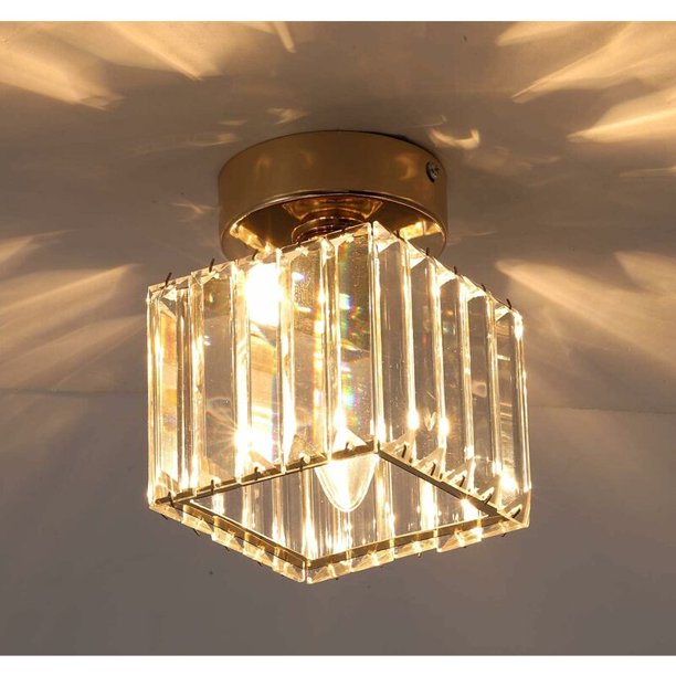 Lámpara de techo de cristal, 60W Mini candelabro cuadrado Montaje empotrado Lámpara de techo plegable moderna cercana al techo, Comedor Dormitorio Cocina Pasillo Patio Pasillo Lámpara colgante, Base E