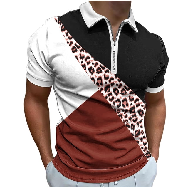 Chemise Décontractée à Manches Courtes Imprimée pour Hommes, T-Shirt Léger à Fermeture Éclair avec Col Rabattu pour la Maison et Usage Quotidien