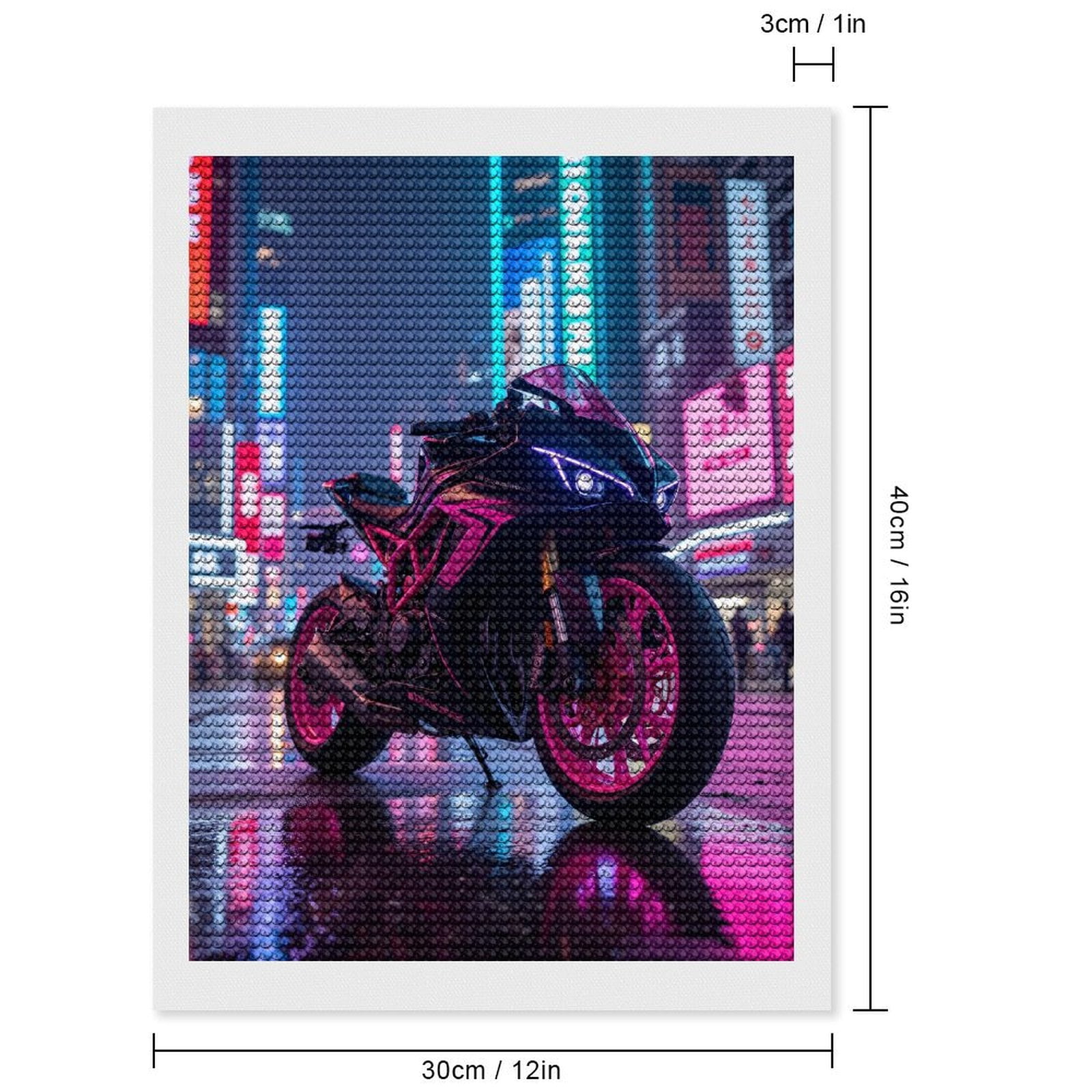 Diamond Art Kits for Adults, Motorcycle Neon Urban Night City 5D Diamond Painting Kits for Adults Beginners, DIY Full Drill Diamond Painting, Gem Art and Crafts 12x16