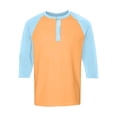 thumbnail image 5 of Men's T Shirts 3/4 Sleeve Button Henley Neck Color Block Pullover Tops Lightweight Classic Slim Fit Workout Basic Tees Z002-Orange L, 5 of 6
