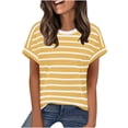 thumbnail image 2 of Vekome Women Short Sleeve Tops Plus Size Shirts Loose Crewneck Casual Tee Shirts Striped Summer Pullover Tops Yellow XL, 2 of 7