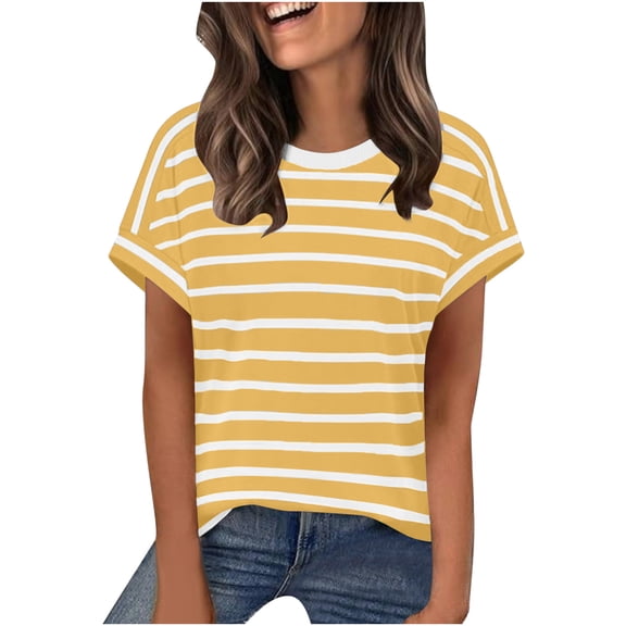 tarylea Womens T-Shirts Striped Cap Short Sleeve Crewneck Color Block Comfy Casual Loose Summer Tees