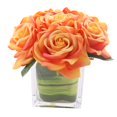 thumbnail image 1 of Fule Arreglo de centro de mesa de rosas de terciopelo artificial en jarrón para decoración del hogar y boda (naranja), 1 of 1