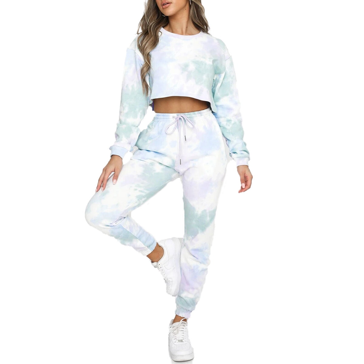 TOLENY Womens 2 Piece Tie Dye Print Sweatsuit Set Long Sleeve Pullover and Drawstring Sweatpants Sets 