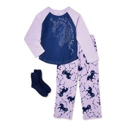 PJ & ME Girls Exclusive Long Sleeve Top and Pants Pajama Set with Socks, 2-Piece, Sizes 4-12
