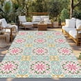thumbnail image 2 of Pink Green Flowers Outdoor Rug for Patio/Deck/Porch, Non-Slip Large Area Rug 5 x 8 Ft, Country Botanical Abstract Floral Patterned Indoor Outdoor Rugs Washable Area Rugs, Camping Rug Carpet Runner, 2 of 8