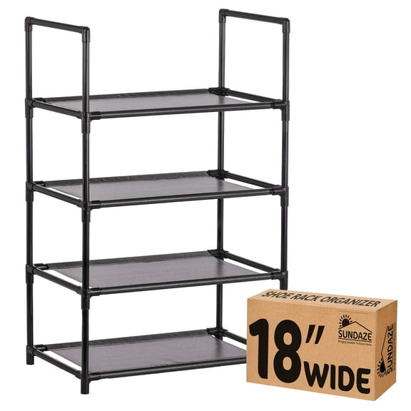 Sundaze Shoe Rack - 4 Tier Shoe Rack for Closet, Sturdy Stackable Shoe Organizer for Closet, Bedroom, Entryway, Garage, Non Woven Fabric Shelf, Black, Holds 8-12 pairs