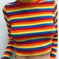 thumbnail image 5 of Womens Autumn Long Sleeve Turtleneck Sweater Colorful Rainbow Stripes Short Crop, 5 of 17