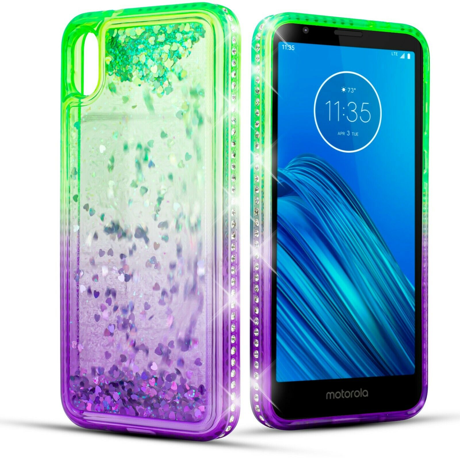 for Moto E6 Full Cover Glass+ Liquid Glitter Bling Sparkling Cute Woman