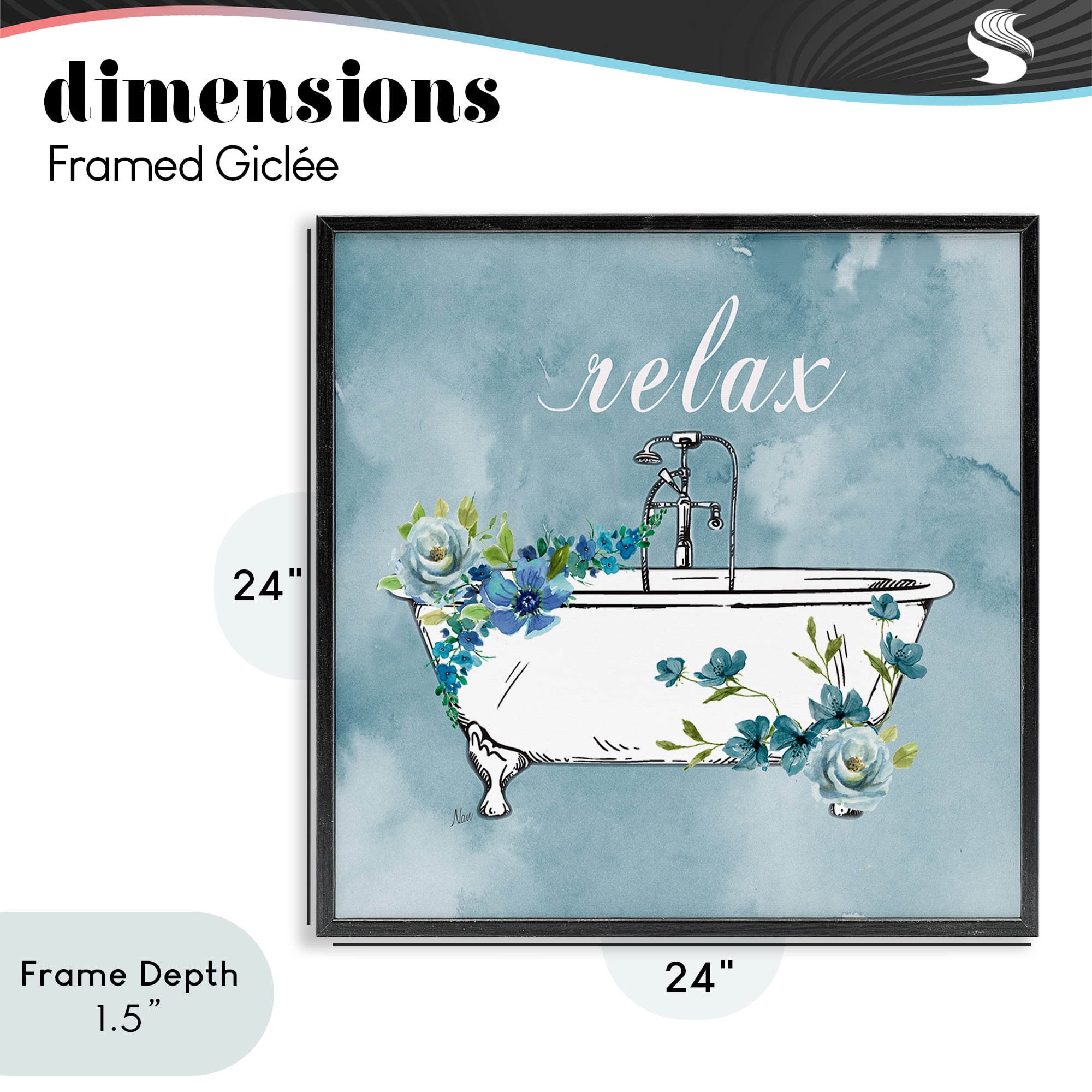 Stupell Industries Floral Bathroom Rules Relax Black Framed Giclee Art, design by Nan
