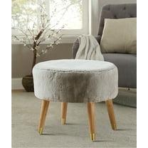 Home Soft Things Heavy Faux-fur Oval Ottoman - Light Brown - 22" x 18" x 18"