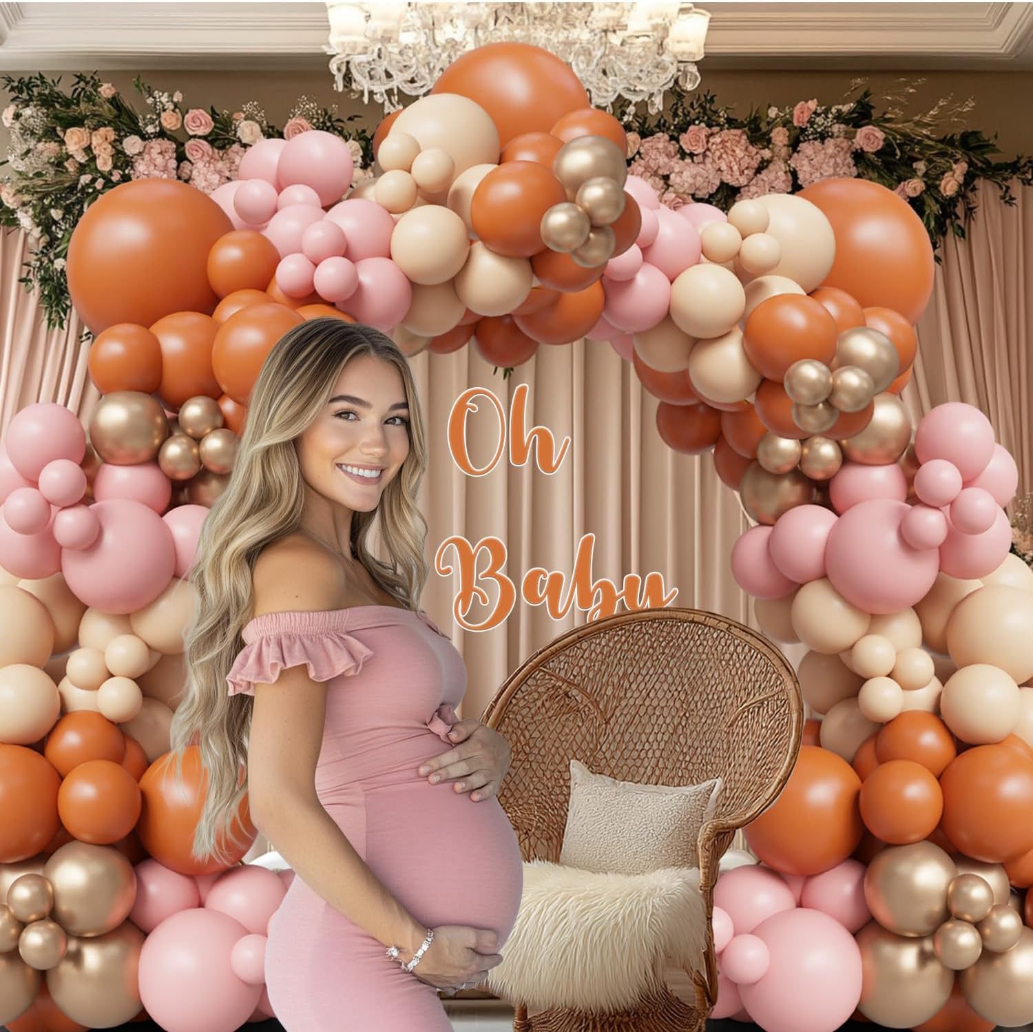 145PCS Fall Pink Balloon Arch Kit – Boho Baby Shower Decorations for Girl, Burnt Orange Nude Pink Balloons, Pumpkin Themed Fall Balloon Garland, Dusty Pink Balloons for Autumn Party