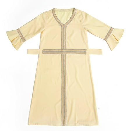 LPKRT Girls Muslim Dresses Flared Long Sleeve V Neck Prayer Gown Loose Fit Classic Abaya Clothing For Children Yellow 3-4 Years