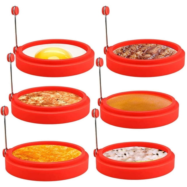 Anillo para huevos, paquete de 6 moldes para huevos fritos para sartén, moldes de silicona para panqueques, molde redondo para tortillas para cocinar huevos