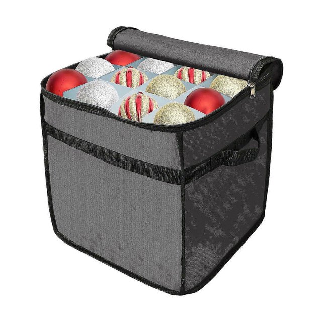 Christmas Balls Storage Box Organizer 600d Nylon Pp 64 Cell With Removable Partition Led Lights Gray 32x32x32cm