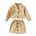thumbnail image 3 of Mercatoo Toddler Kids Baby Girls Long Sleeve Jacket Coat T Shirt Tops Bow Button Skirts 2PCS Outfits Baby Girl Birthday Dress, 3 of 6