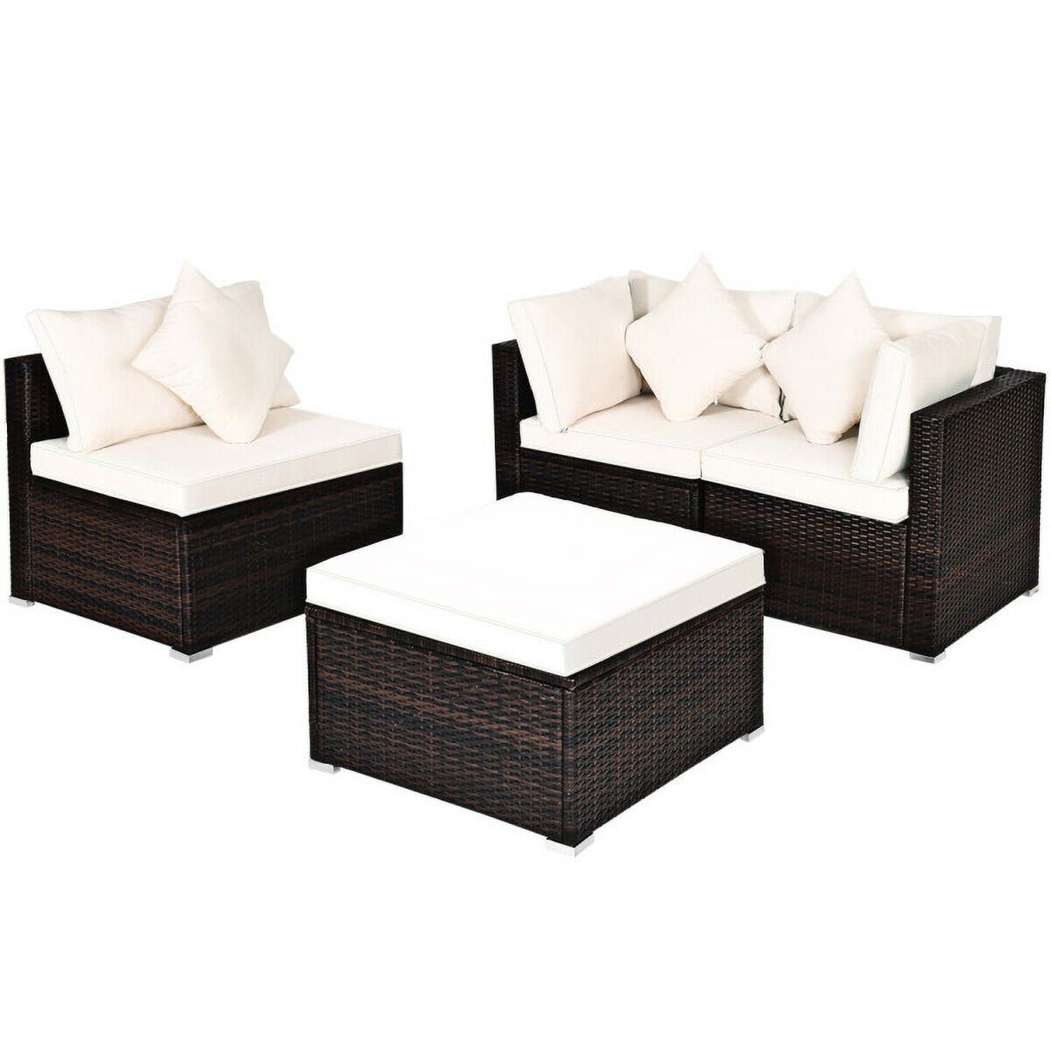 Aimee Lii 4 Pcs Ottoman Garden Deck Patio Rattan Wicker Furniture Set Cushioned Sofa, Outdoor Deck Furniture, White Aimee Lii 4 Pcs Ottoman Garden Deck Patio Rattan Wicker Furniture Set Cushioned Sofa, Outdoor Deck Furniture, White