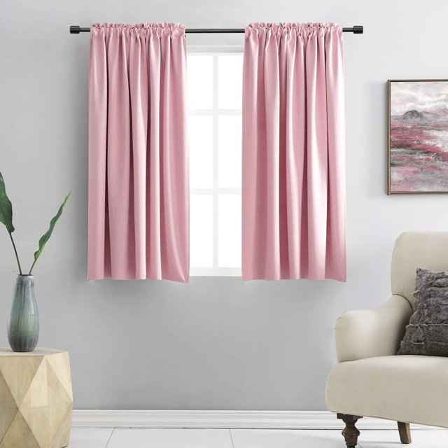 Cortinas Donren, color rosa, opacas, para habitación infantil, 107 x 115 cm, 2 paneles