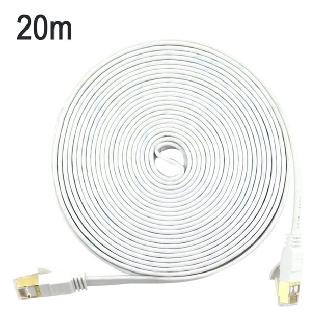 Cable de red tipo Cat7, oficina en casa, hotel, cable plano para Internet, cable Ethernet, tipo plano, blanco, 20 metros Eigraketly EL4498-14