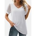 thumbnail image 5 of Womens Casual V Neck T Shirts Swiss Dotted Puffy Sheer Short Sleeve Blouses, 5 of 5