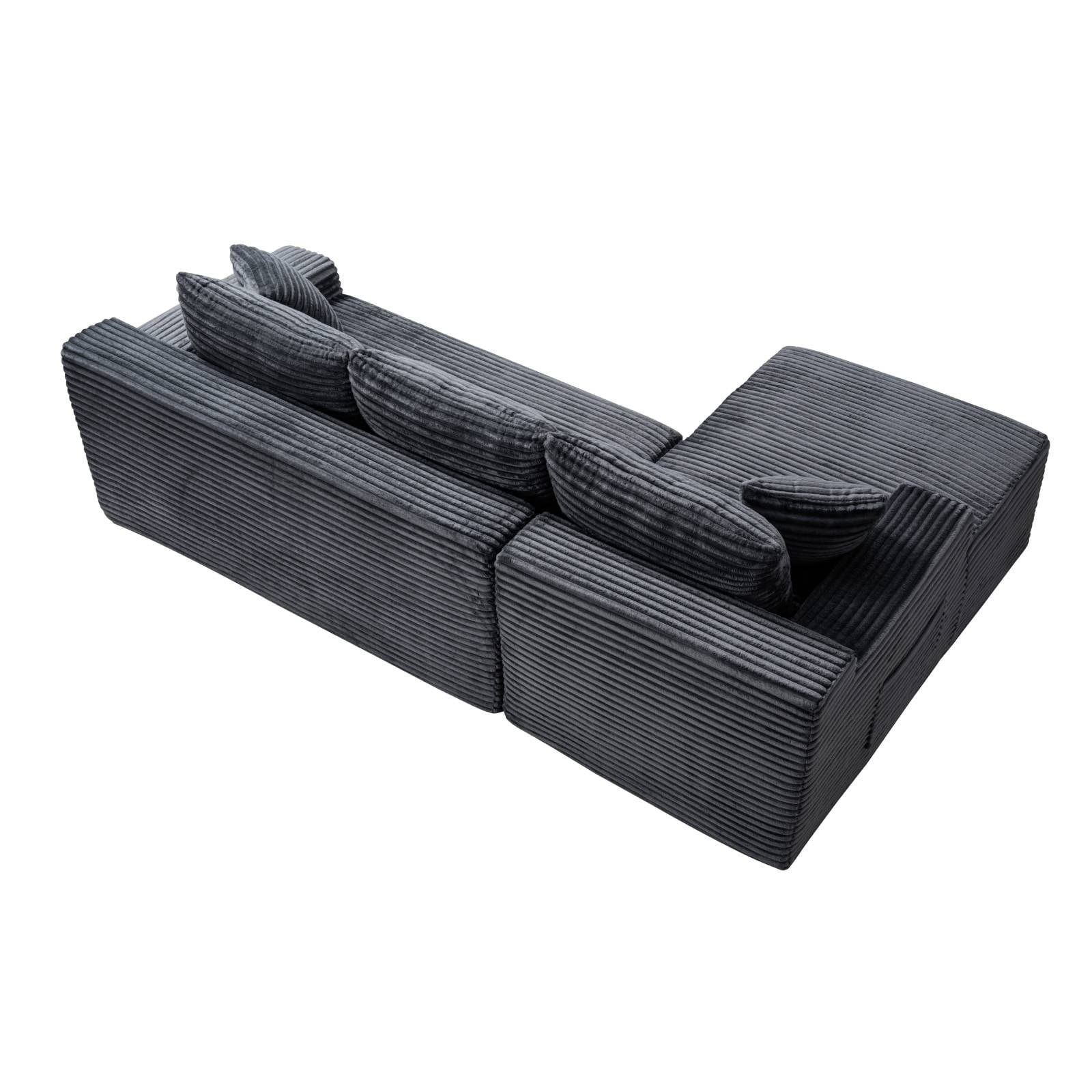 L-Shape Cloud Couch Modular Sectional Sofa Corduroy Boneless Sofa Couch with Chaise, No Assembly Sofa for Living Room, Grey