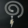 thumbnail image 3 of Bling Lightning Bolt CZ Iced Out Necklace for Men,Fake Diamond Thick Cuban Link Chain Rapper Hip Hop Custume Jewelry 18K Gold/Platinum Plated with Sparkly Lightning Charms, 3 of 4