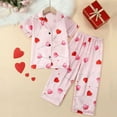 thumbnail image 2 of LUOGENLI Girls Pajamas Size 14-16 Set Kids Toddler Baby Girls Spring Summer Cartoon Print Short Sleeve Shorts Sleepwear Outfits Pajamas Clothes Girls Pajamas 130, 2 of 7