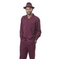 thumbnail image 3 of Montique Burgundy Solid 2 Piece Walking Suit Long Sleeve Shirt Men's Leisure Suit 1641, 3 of 3