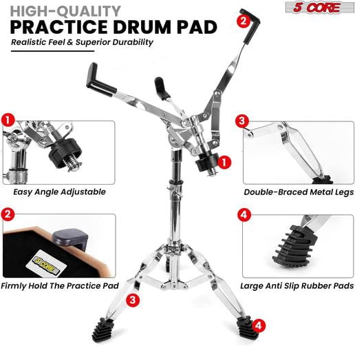 Drum Throne Adjustable Guitar Stool Padded Seat + Drum Practice Pad Snare Drumming Stand - DS CH BLK + DPAD COMBO Black