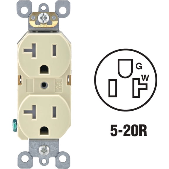 1PACK Leviton 20A Ivory Tamper Resistant Residential Grade 5-20R Duplex Outlet