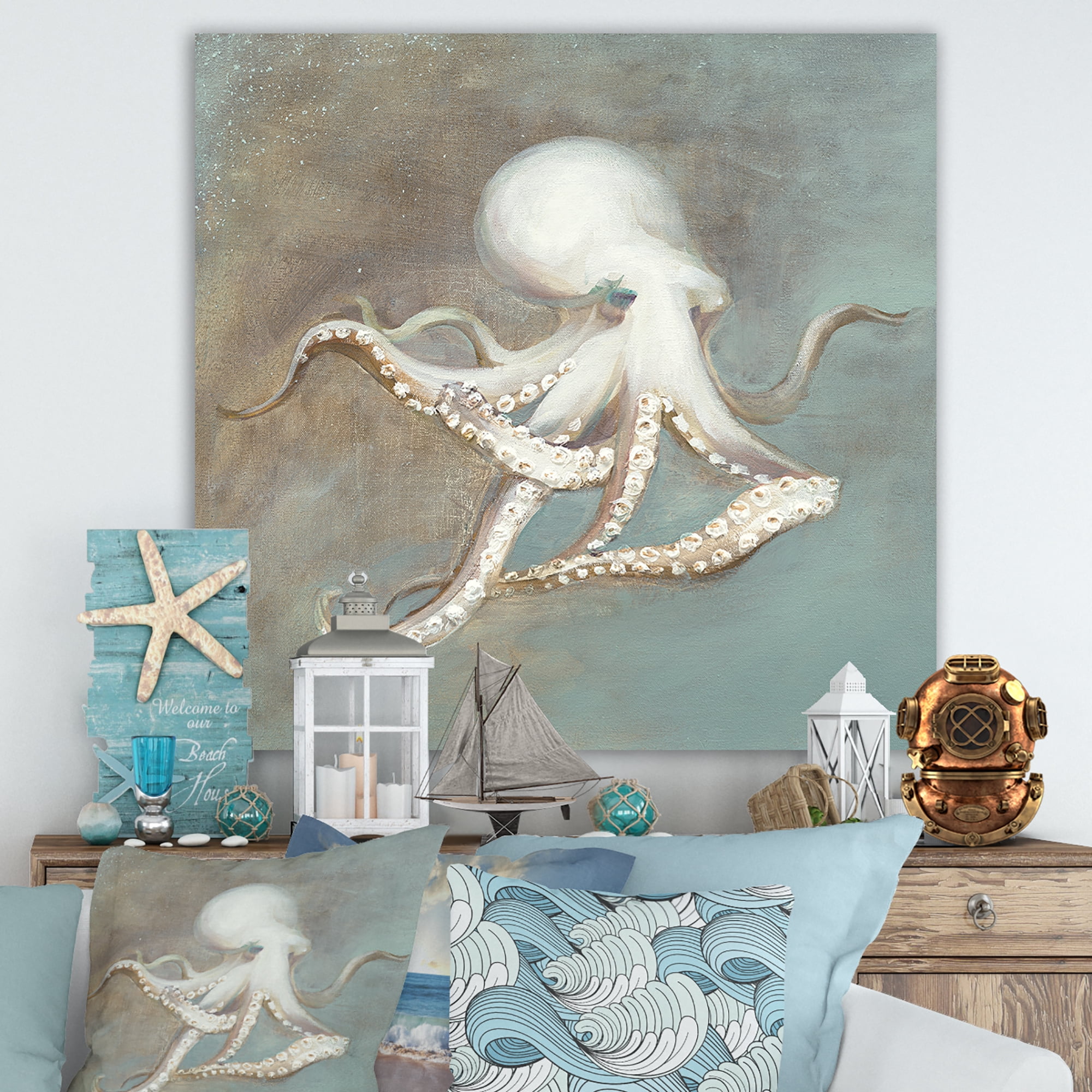 Designart 'Octopus Treasures from the Sea' Nautical & Coastal gallery-wrapped Canvas