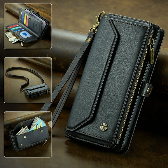 TECH CIRCLE Wallet Phone Case for Samsung Galaxy A54 5G (6.4") 2023 - Stylish Crossbody Phone Case with Shoulder/Wrist Straps, Lightweight PU Leather Cover with Card Slots & Pocket, Black