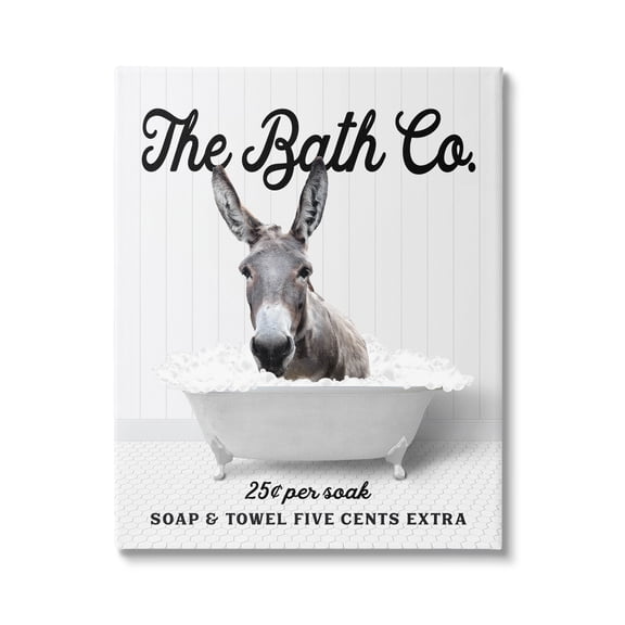 Stupell Industries Bubble Bathtub Donkey Animals & Insects Painting Gallery Wrapped Canvas Print Wall Art, 16 x 20