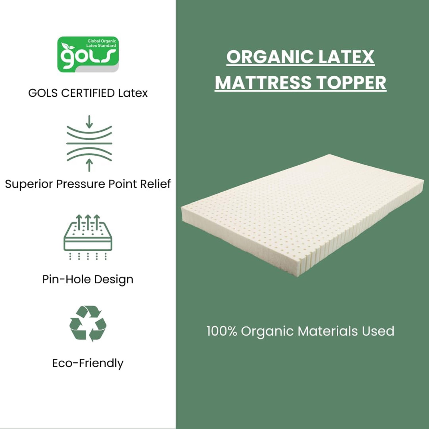 ORGANIC TEXTILES Organic Latex Mattress Topper, GOLS Certified - Heather Grey Cover, No Zipper - (3" Twin-XL - Firm)