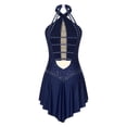 thumbnail image 4 of Kaerm Women Sleeveless Lyrical Dance Dress Shiny Rhinestone Figure Ice Skating Leotard Dresses Navy Blue XXL, 4 of 7