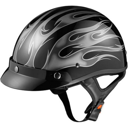 GLX DOT Half Motorcycle Helmet, Flame Silver, L