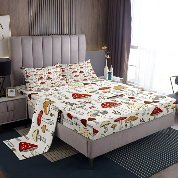 Erosebridal Hippie Mushroom Bed Sheets Twin , Botanical Plants Bedding Sets Twin Size 3pcs