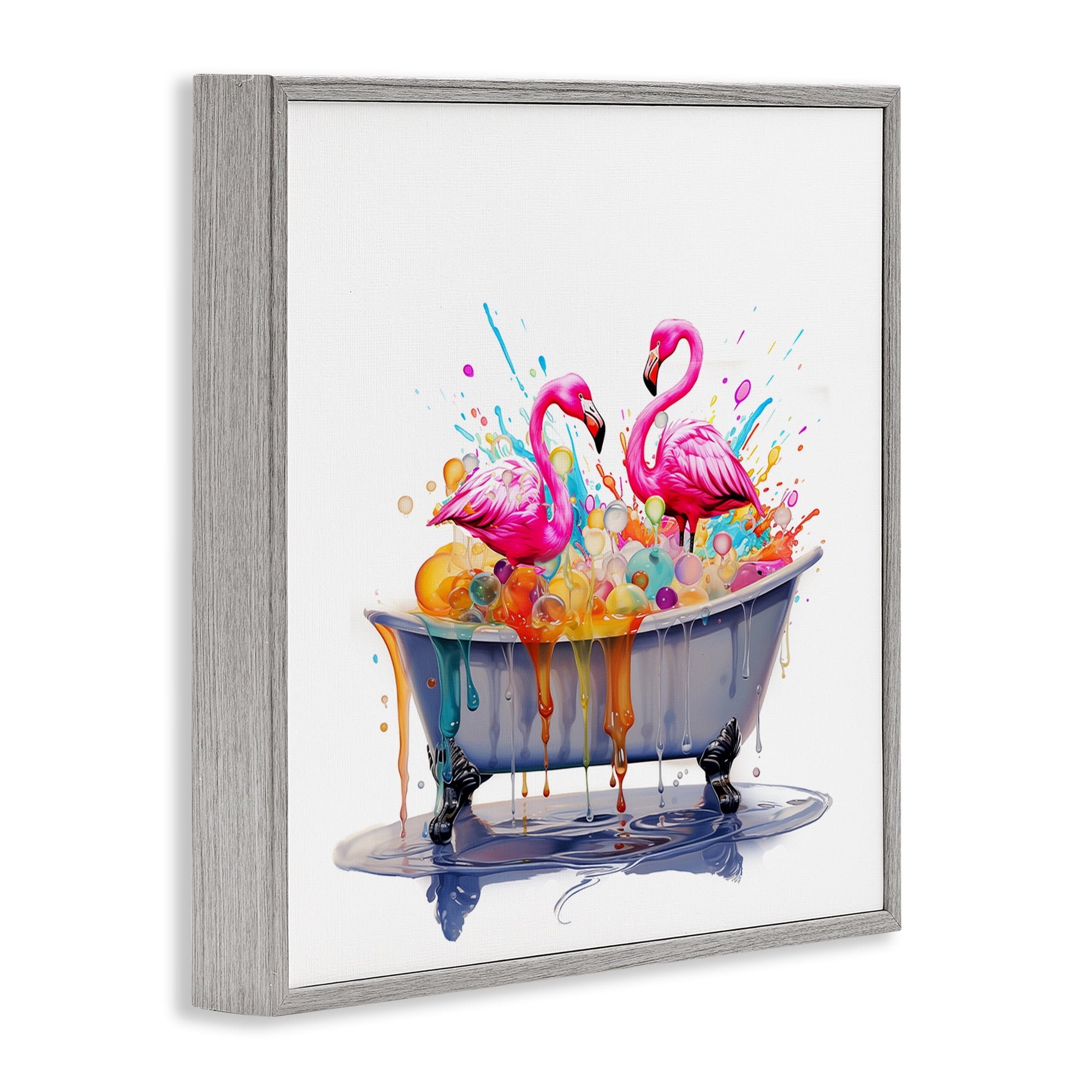 Stupell Industries Flamingo Bubble Bath Typography Painting Gray Framed Art Print Wall Art, 12 x 12