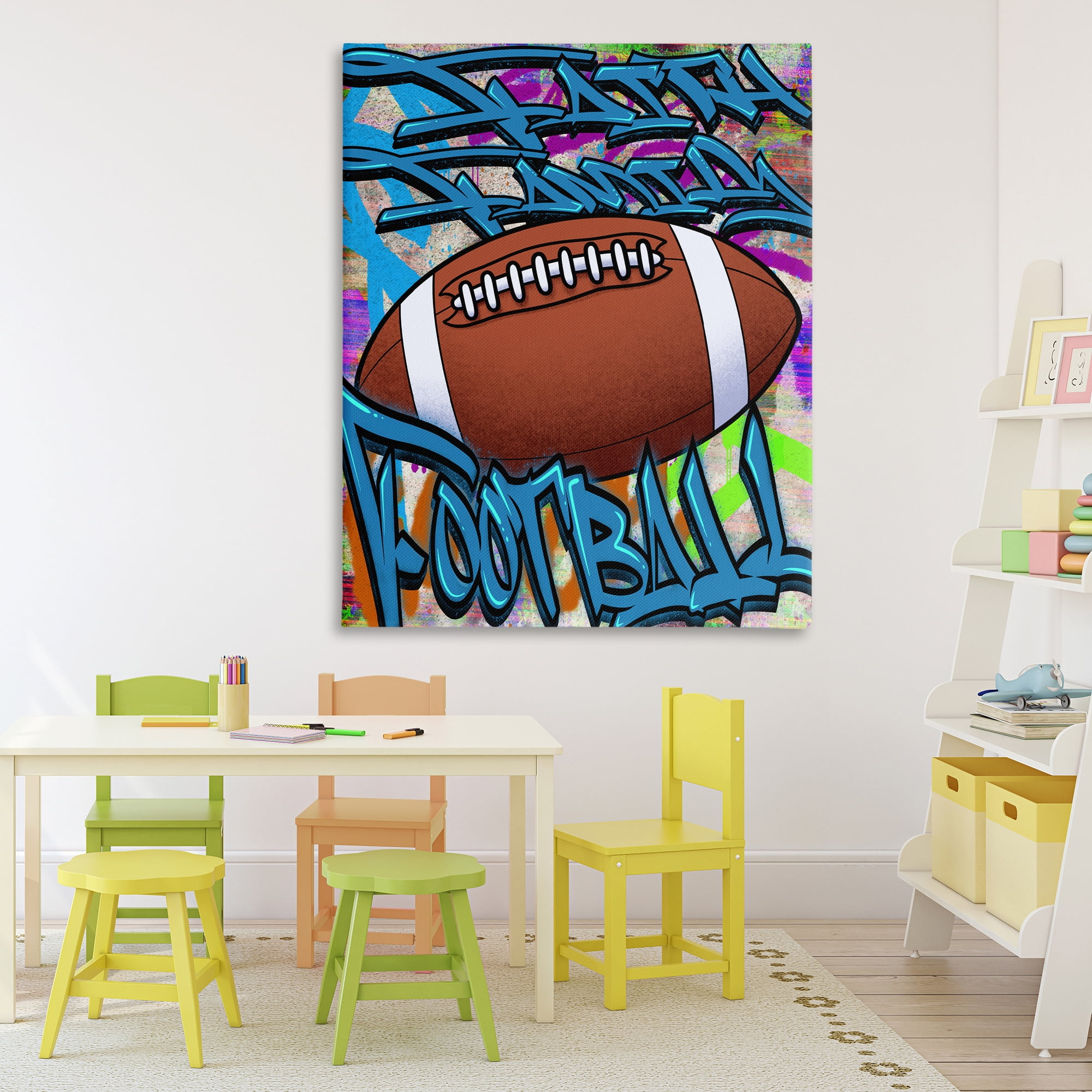 Stupell Industries Faith Family Football Graffiti Canvas Wall Art, design by Marcus Prime