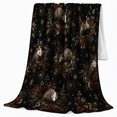 thumbnail image 2 of Woodland Opossums with Holly Berries Pine Sprigs and Snowflakes, Dark Holiday Animal Art, Black Botanical Motif Warm Flannel Blanket, Christmas Gift for Cabin Home Decor, 2 of 9