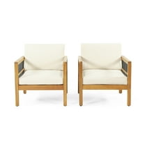 GDF Studio Sagewood Outdoor Acacia Wood Club Chairs with Cushions, Set of 2, Teak and Beige