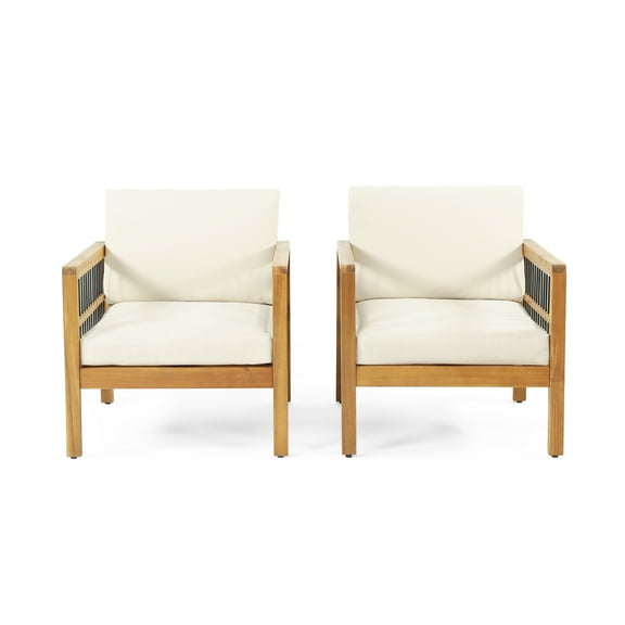GDF Studio Sagewood Outdoor Acacia Wood Club Chairs with Cushions, Set of 2, Teak and Beige