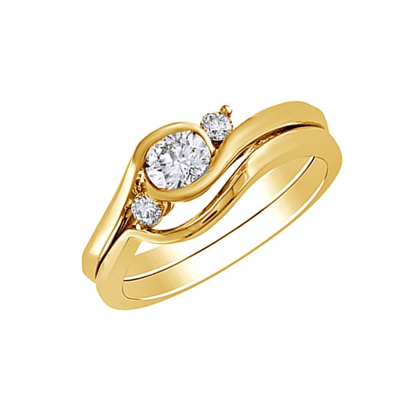 AFFY White Natural Diamond Wedding Ring Set In 10k Yellow Gold (0.5 Cttw)