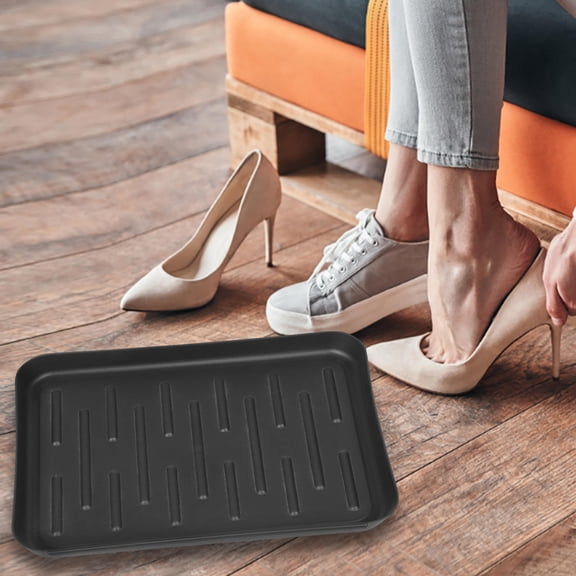 LEORX Sturdy Black Plastic Shoe Tray, Versatile for Indoor Hallways and Entryways