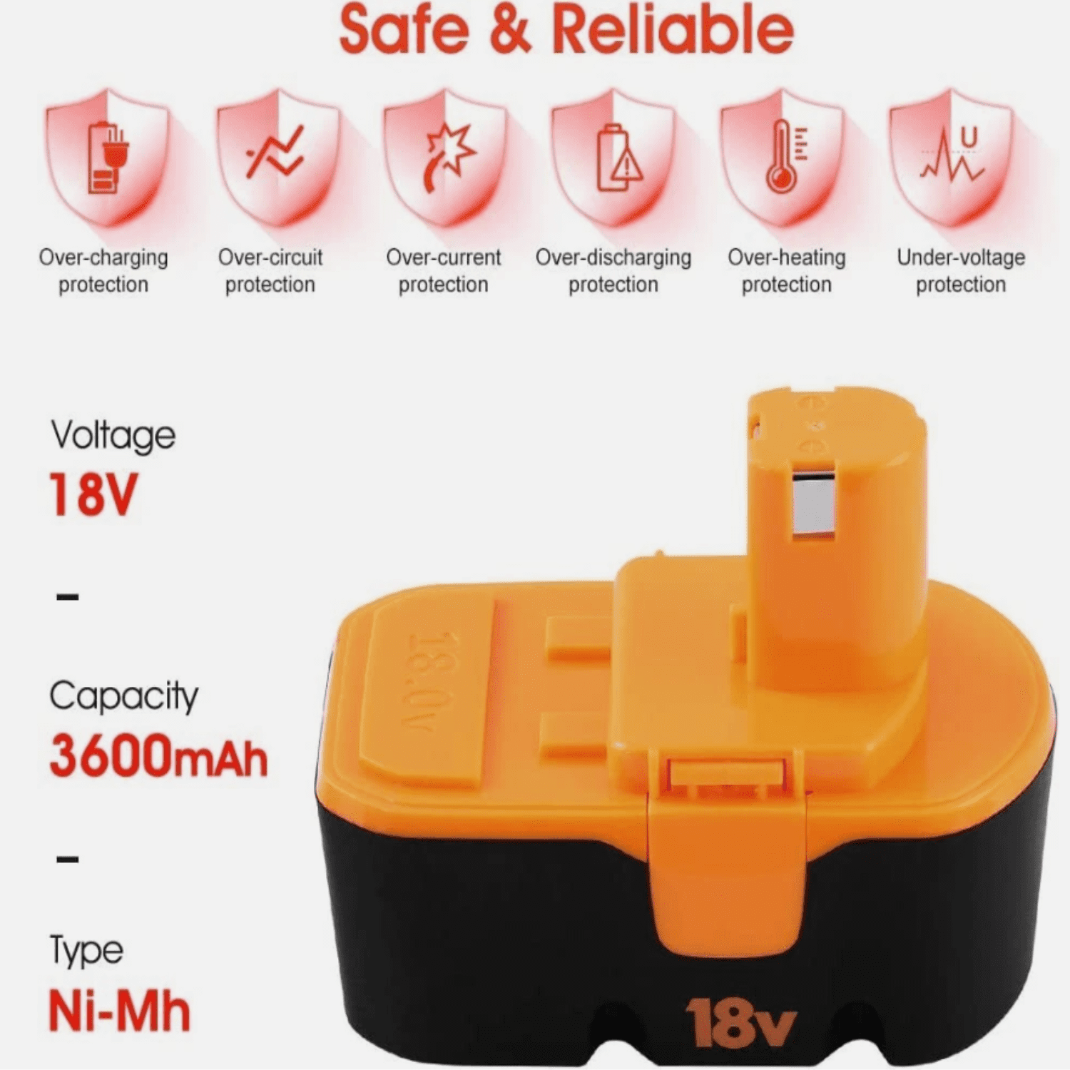 2Pack NEW Replace for Ryobi ONE+ P100 4.8Ah 18 Volt Ni-Mh Battery P100 13022 ABP1801 BPP1820