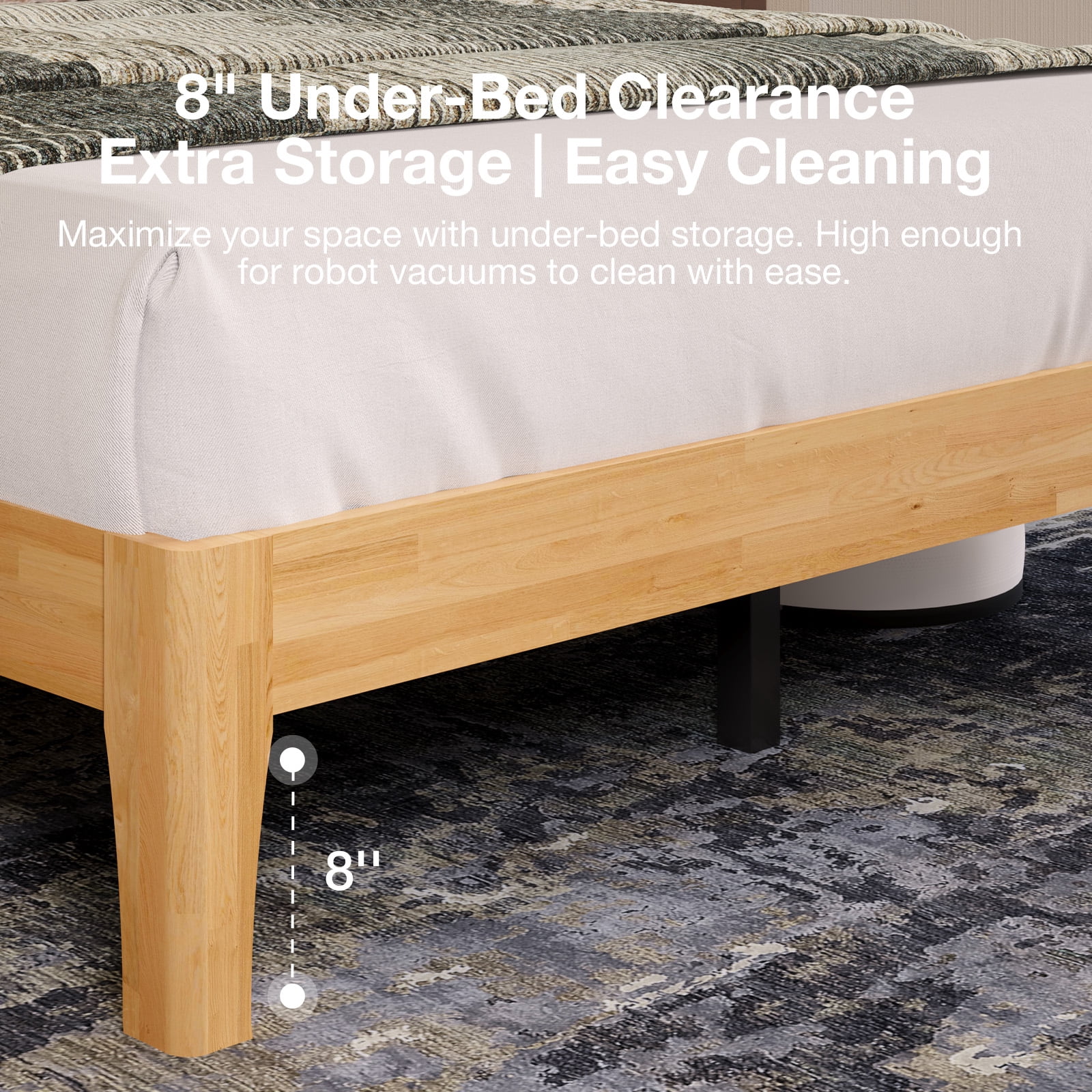 Novilla Bed Frame - Queen Size Solid Wood Platform Bed with 3-Level Adjustable Headboard, Solid Wood Slat Support, No Box Spring Needed, Nature