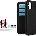 thumbnail image 2 of for iPhone 11 Wallet Case with RFID Blocking Card Slots Holder and Wrist Strap,Flip Folio Magnetic Closure,Kickstand,Genuine Leather Cover Case for iPhone 11 6.1",Pure Black, 2 of 8