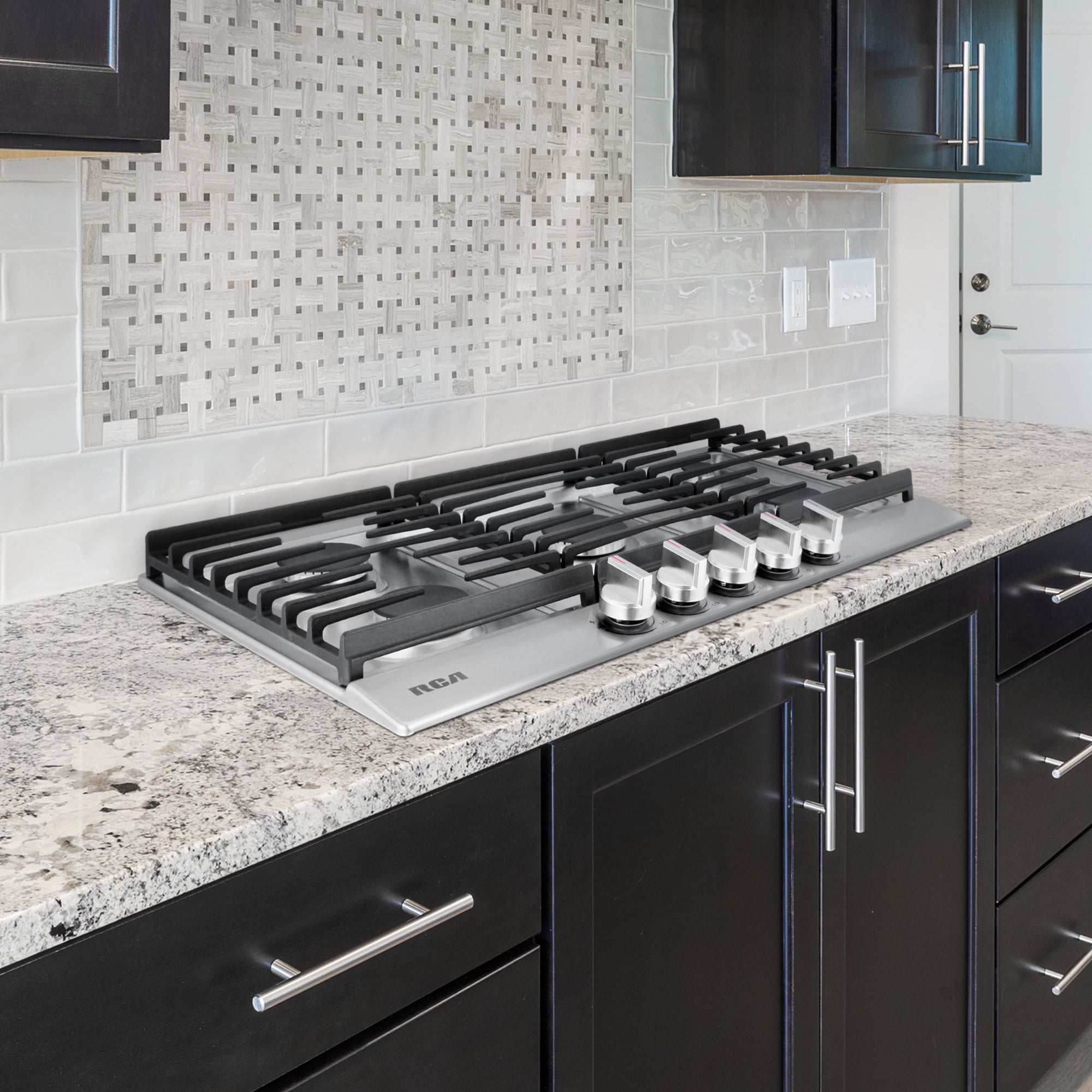 RCA 36 in. Legacy Collection Drop-In Gas Cooktop, 5 Burners, Cast Iron Grates, Metal Knobs in Stainless Steel
